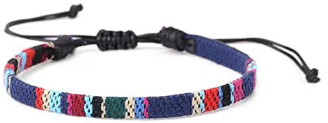 Wagoodter Bracciale elasticizzato intrecciato regolabile Bracciale cavigliera intrecciata unisex da spiaggia Corda sottile colorata (Blu&Rosso)