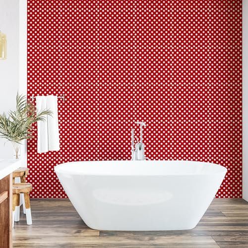 ABAKUHAUS Retro abziehbare & klebbare Tapete für Zuhause, Tupfen Kreisformen, selbstklebendes Wohnzimmer Küchenakzent, 33 cm x 250 cm, rot