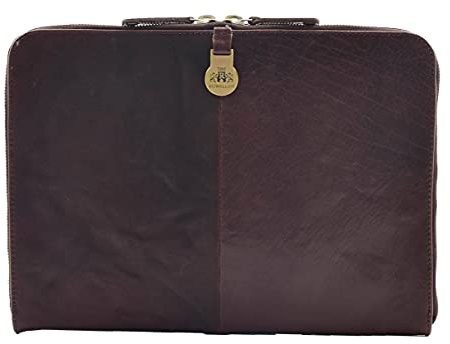 HLG200 Echtleder-Folio-Tasche für Meetings, Bailiff, A4, Dokumente, Unterarmtasche, Braun