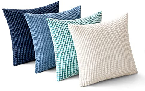 MIULEE 4er Set Kissenbezug Kissen Dekorative Kissenbezüge Kordsamt Sofakissen Dekokissen Kopfkissenbezug Couchkissen Deko Bezug für Sofa Couch Wohnzimmer Schlafzimmer Büro 40x40 cm Blau Serie