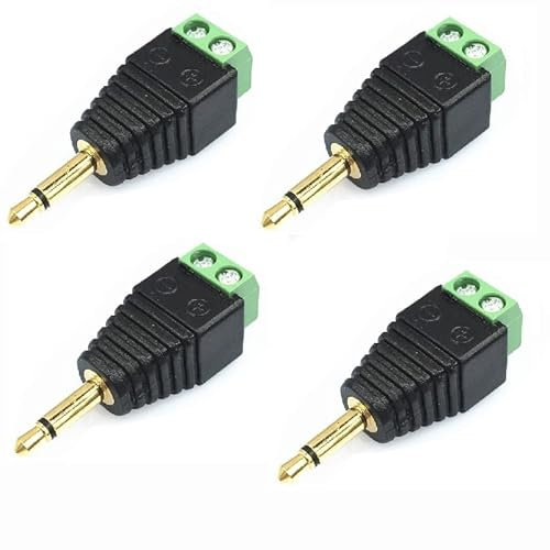 Switian 4Pcs Klinken Stecker 3,5 mm Adapter Terminal Block 2-Pin Schraub Klemmen Vergoldet