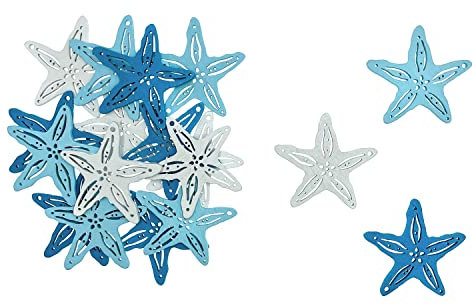 Oblique Unique® Maritime Holz Streudeko Muscheln Seesterne Meer Streuartikel Tischdeko Kindergeburtstag Sommer Party Hellblau Blau Weiß (Seesterne (Weiß, Hellblau, Blau))