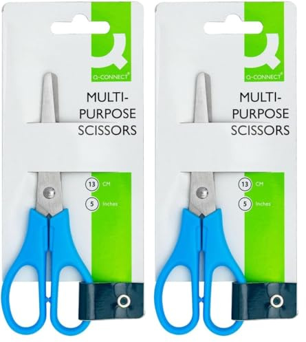 Q-Connect Ergonomic All Purpose Scissors 130mm Stainless Steel Blades Red or Blue Handle (Pack of 2)