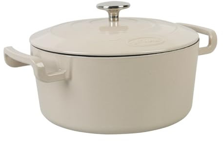 Sitram 715559 SITRABELLA - Cacerola redonda de hierro fundido esmaltado 5 litros - Exterior beige e interior blanco - todas las fuentes de calor incluyendo inducción - Ideal para comidas de 5 a 7