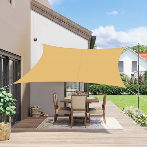SUNNY GUARD Sonnensegel Wasserdicht 2x3m Rechteckig Sonnenschutz Wetterschutz Segel Baldachin UV Schutz für Balkon Terrasse Garten, Dunkler Sand
