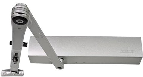 GEZE TS 4000 Silber Gestängetürschließer für einflügelige Türen bis 1400 mm Flügelbreite mit ein und ausschaltbar Feststellgestänge und Montageplatte/Set 3 in 1