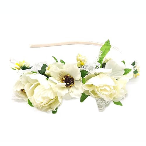Serre-tête à fleurs « Princess » demi-face avec fleurs blanches et nœuds – Bijou pour cheveux – Mariage, fête de la bière, fête d'été, fête folklorique, Noël, communion, carnaval (Princes blanc)