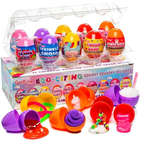 GirlZone - Huevos Sorpresa de Slime para Experimentos Egg-celentes - 10 Huevos Sorpresa para Niñas con Juguetes, Todo en un Set de Slime - Kit de Bolas Suaves para Regalo