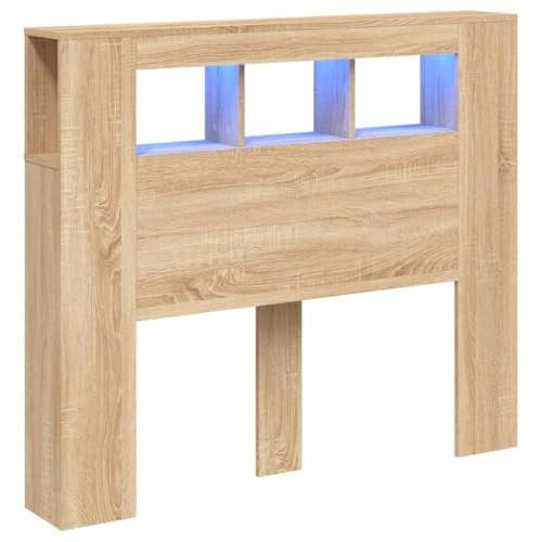 vidaXL Tête de Lit à LED, Tête de Cadre de Lit, Accessoire de Lit Double, Meuble de Chambre à Coucher Maison Intérieur, Chêne Sonoma 120x18,5x103,5cm Bois Ingénierie