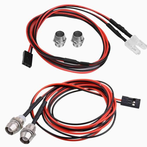 GTIWUNG 2 Stück RC 5mm LED Licht Kits, RC Auto LED Licht 2 LED Rot & Weiß, RC Car Teile für alle RC Modellspielzeug 1/8 1/10 Modell Drift Car Vehicle