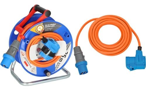 Brennenstuhl Camping-Kabeltrommel CEE 230V 25m & Verlängerungskabel Mit Stecker, Winkelkupplung und Schutzkontakt-Kombisteckdose