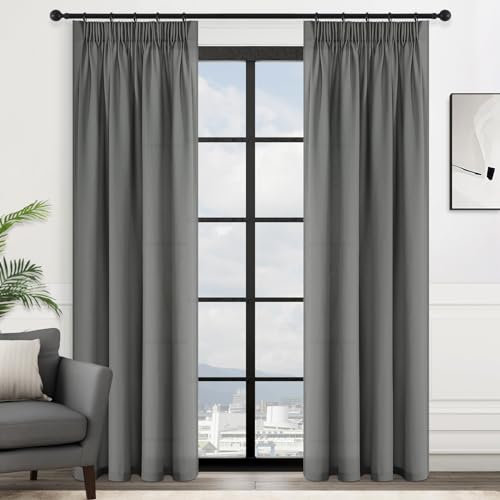 MRTREES Vorhang kräuselband 2er Set, gardinen 240 cm lang 132 cm breit, Vorhang grau gardinen Wohnzimmer modern elegant