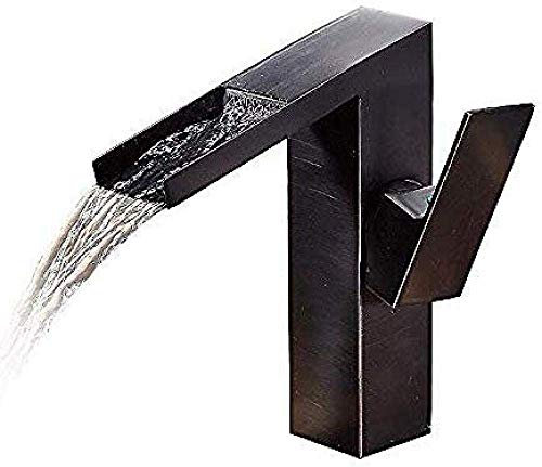 OUZBEM Wasserhahn mit schwarzem Wasserfall, antiker Wasserhahn für Waschbecken, Badezimmer, montiert auf Deck, Badewannenarmatur mit Einzelgriff, großer Auslauf, WC, WC-Wasserhahn für Hotel Vision