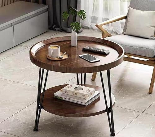 johgee Beistelltisch Holz Rund mit 2 Etagen, Couchtisch Holz, Wohnzimmertisch, Obere Tischplatte Beistelltisches 50 cm Ø, Höhe 60 cm, Geeignet für Arbeitszimmer