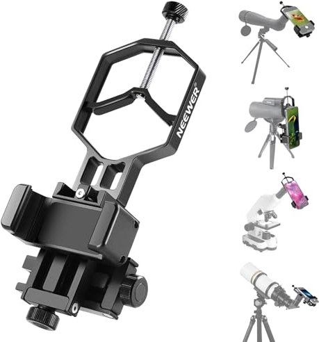 NEEWER Adattatore Telefono per Telescopio a 3 Assi, Supporto Smartphone per Cannocchiale Regolabile Metallico per Binocolo Monoculare con Oculari Diametro 30-55mm, Compatibile con iPhone Samsung,PA015