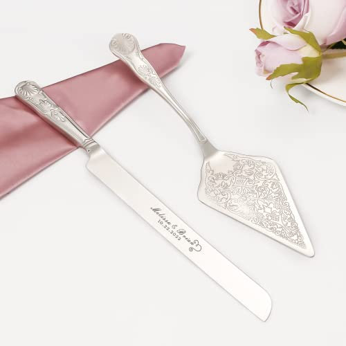 Juego de Cuchillos para Pastel de Boda, Personalizado Juego de Corte de Pastel, Juego de Cuchillo Y Servidor Para Pastel de Acero Inoxidable, Juego de Corte de Tarta para Fiesta Cumpleaños (Plata)