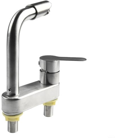 1 robinet de lavabo en acier inoxydable 304, robinet mitigeur froid et chaud à poignée unique, robinet de lavabo à 2 trous, robinet mélangeur chaud et froid