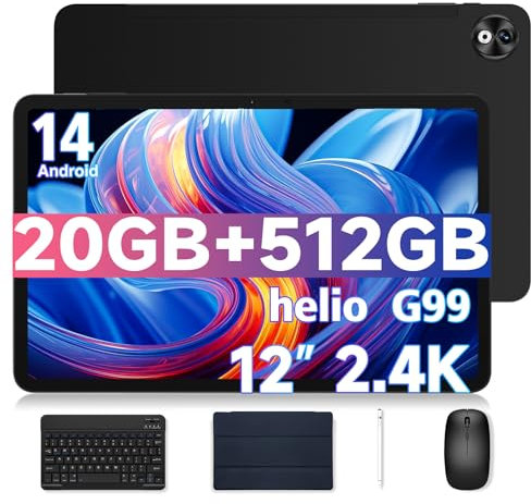 DOOGEE T40PRO Tablette avec Clavier Helio G99, Tablette 12 Pouces 20GO RAM 512GO ROM(TF 2TB), Tablette Android 14 Batterie de 10800mAh 2,4K Deux Carte Sim avec Stylet|Souris|Etui, Noir