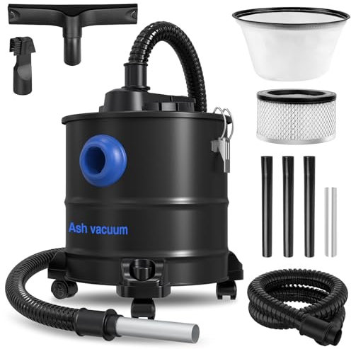 CUCRSE Aspiradora de cenizas, estufa de pellets, 5.3 galones, 20 kPa, motor potente de 1200 W con función de soplador, sobre ruedas y filtro HEPA, la aspiradora de ceniza para estufas de pellets y