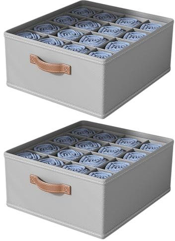Kleiderschrank Organizer, 1/2/4 Stück 16 Zellen Schubladen Ordnungssystem, Faltbare Schrank Aufbewahrungsboxen mit Griff für Kleidung Jeans, Hosen, Handtuch, Shirt, Pullover (Grau 2 Stks)