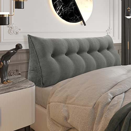 BNCKTRD Rückenkissen Keilkissen Rückenlehne Kissen für Bett Sofa Kopfteil Gepolstert Bettkissen Wandkissen Sofakissen Groß Rueckenkissen Couchkissen Dekokissen Kordsamt Grau 180 cm