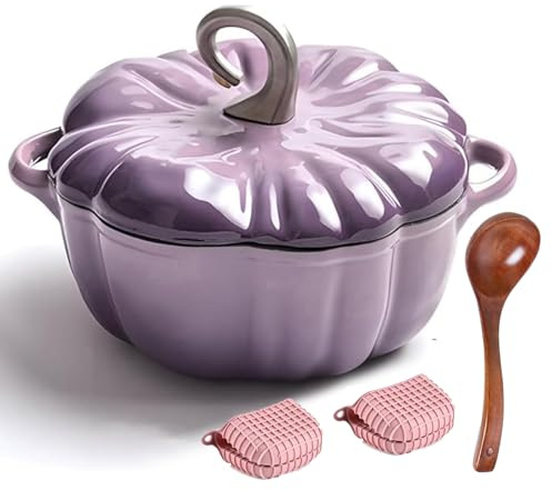 WXFKLDJ Violet, Marmite À Citrouille en Fonte Émaillée avec Couvercle Marmite À Citrouille en Fonte Marmite À Ragoût Antiadhésive Marmite À Soupe Pot De Décoration d'halloween Thanksgiving