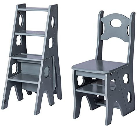 Solid Wood Folding Library Ladder Chair for Kitchen and Office Use