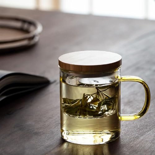 Taza de té de vidrio gruesa con una tapa, taza redonda de té transparente, taza de té de borosili resistente al calor para té de hojas sueltas, regalos de cumpleaños de Navidad para padres y amigos