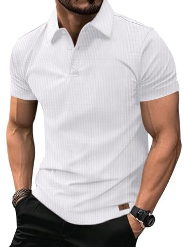 zitysport Polo Uomo Manica Corta Golf Polo Funzionale Camicia Traspirante Uomo Tshirt di Base Uomo Polo da Lavoro Camicia Sportiva Estiva Uomo(Bianco L)
