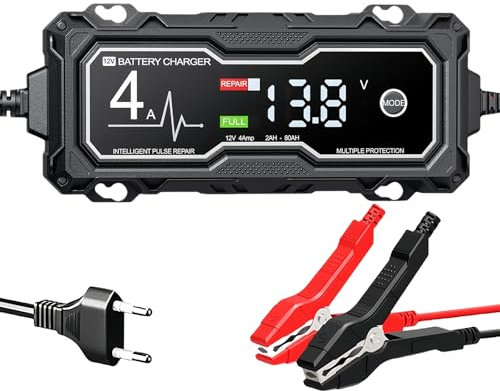 Chargeur de batterie de voiture, 4 A, 12 V, intelligent, entièrement automatique, avec écran LCD, pour voiture, moto, camion, bateau