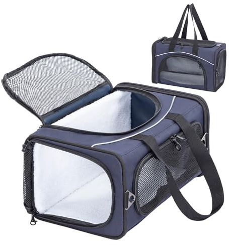 Petsfit Transporttasche Katze & Hundetasche Flugzeug | Flugtasche für Hunde & Transportbox Katze | Flugtaugliche Haustiertasche | Sicherer Transport in Auto, Flugzeug und Bahn, S/Blau