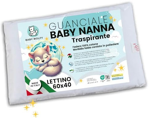 BABY WOLFY-Cuscino Lettino Bambino 40x60cm certificato OEKO-TEX® 1 2 3 4 anni 100% Cotone Antiacaro Anallergico Traspirante Morbido per Letto Culla Passeggino Asilo Nido Made in Italy