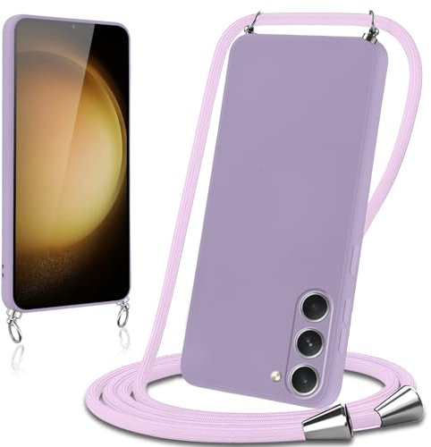 Knrlqim Cover per Samsung Galaxy S23 5G con Cordino Custodia con Laccio Collana Tracolla Collo Corda Regolabile Liquido Silicone Antiurto AntiGraffio Protettiva Case,Viola Lilla