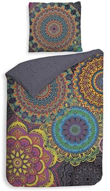 Zo!Home Bettwäsche »Renforcé« 100% Baumwolle | Reißverschluss | 135x200 & 80x80 | Woodstock | Bunte Mandalas | grau
