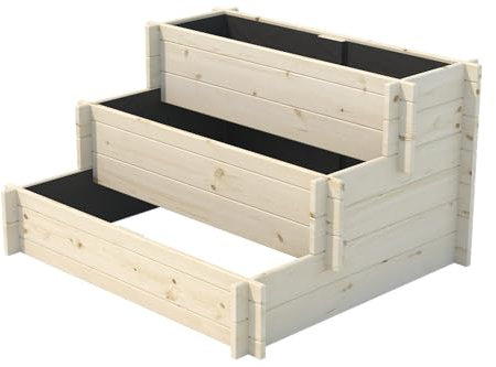 Gartenwelt Riegelsberger Stufenbeet 3 Stufen Kiefer Naturholz Pflanzkasten Beet für den Garten Pflanztreppe