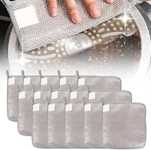 2025 Nuevos lavaplatos de alambre multiusos para fregar en húmedo y seco, paños de esponja Toallas, bandeja de alambre limpia y no rasca para platos de cocina casera, lavabos (15 piezas)