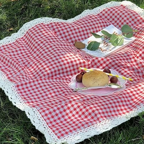 Rote karierte Picknickdecke, wasserdicht, Outdoor-Matte, dicker Spitzenrand, tragbarer Campingteppich, feuchtigkeitsbeständig, Graspolster, Strand, sandabweisend, faltbar, Frühling, Garten, Party