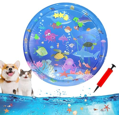 Ocean Breeze Splashland for Cats, 25/40Inchs Cat Waterbed Toy with Fish, Cat Play Pool with Fish, Interactive Pet Toy for Indoor Outdoor Cats in Summer (40Inchs-I)