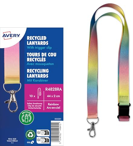 AVERY Zweckform R4828RA Schlüsselband 10 Stück (44x2cm, Lanyard, Kartenhalter mit Karabinerhaken/Sicherheitsverschluss, für Ausweishülle, Kartenhülle, Namenschilder, Umhängeband, Nackenband) bunt