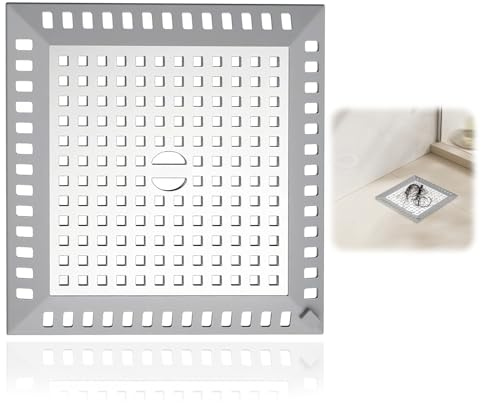 Quadratisches Haarsieb für Dusche 12.3x12.3cm, Edelstahl 304 | 144 Löcher, Mit Silikonrand, Haarfänger für Badezimmer und Küche, Anti-Rutsch Bodenablauf Abdeckung
