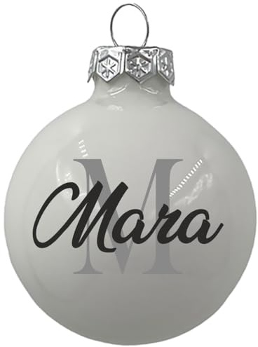 Personalisierte Weihnachtskugel aus Glas | Weihnachtskugel mit Namen und Motiv Bedruckt | Weihnachtsbaumschmuck personalisiert (weiß-glänzend, 8cm)