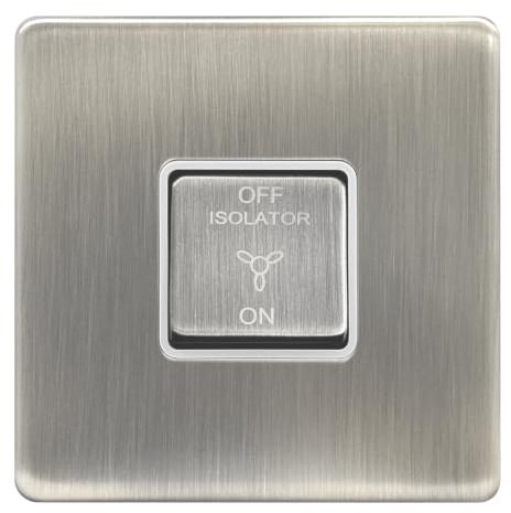 EVOGES Terra Fan Isolator Switch – 1 Gang 1 Way 3 Pole 10AX Rated, Decorative Wall Switch for Bathroom and Extractor Fan Isolation, UK Wiring Accessories (Brushed Chrome (White Insert))