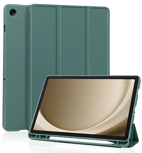 Techsuit für Samsung Galaxy Tab A11 Plus und A9 Plus Hülle mit Stifthalter, Dreifach Ständer, Schlankes Design, Anti Fingerabdruck, Präzise Aussparungen, Flex Trifold Series, Grün