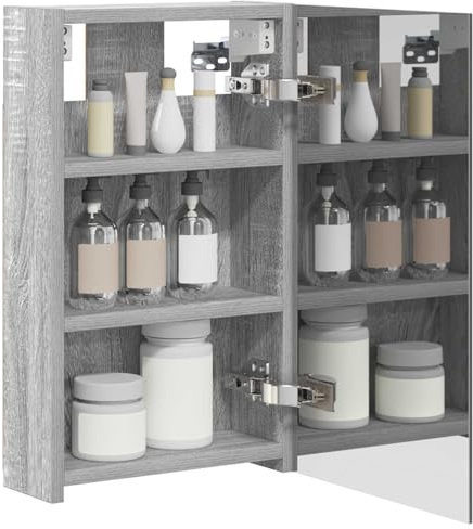 vidaXL Badezimmerspiegelschrank Graues Sonoma 30 x 10,5 x 50 cm, Moderner Spiegelschrank, rechteckig, Wandregal für Badezimmer, praktische Aufbewahrung