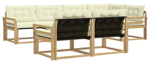 vidaXL Outdoor-Sofagarnitur mit Kissen 7 pcs Weiß und Creme, Garten-Sofa, modernes Outdoor-Möbel, strapazierfähige Lounge, Sitzgruppe für Terrasse und Komfort