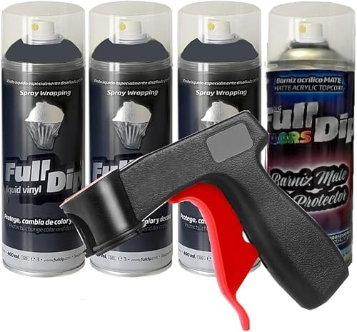 Sophisticauto 3+1 HYPER BLACK METALLIZZATO OPACO: 3 Spray 400ml HYPER BLACK METALLIZZATO (ANTRACITE) + 1 Vernice Trasparente Spray Opaca Resistente + 1 impugnatura per spray CANGUN