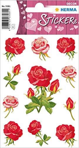 HERMA 3581 Aufkleber Rosen Rot Rosa klein groß, 33 Stück, Blumen Sticker im Vintage Pflanzen Motiv, selbstklebend, Etiketten für Valentinstag Liebe Hochzeit Geburtstag Scrapbooking Dekoration Geschenk