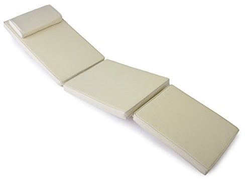 Hochwertige Sitz-Auflage Polster für Deckchair Steamer Holzliege Liegestuhl Klappsessel Sonnenliege, abnehmbares Fußteil, dick bequem wasserabweisend abwaschbar, creme