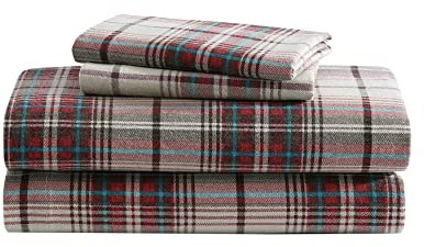 Eddie Bauer Mont Lago Plaid Franela Juego de sábanas, Montlake Plaid, Matrimonio