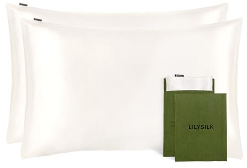 LILYSILK Edel Seide Kopfkissenbezüge Kissenbezüge mit Hotelverschluss Kissenhülle aus 100% Maulbeerseide 2 Stücke 19 Momme in Schachtelverpackung Elfenbein 40x60cm Verpackung MEHRWEG